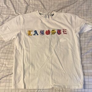 Lacoste Live White Tee with Colorful Lettering